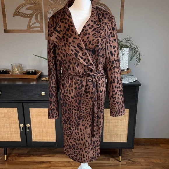 🔥 HOT DEAL 🔥 Dear John Brown Leopard Trench Coat - Picture 2 of 9